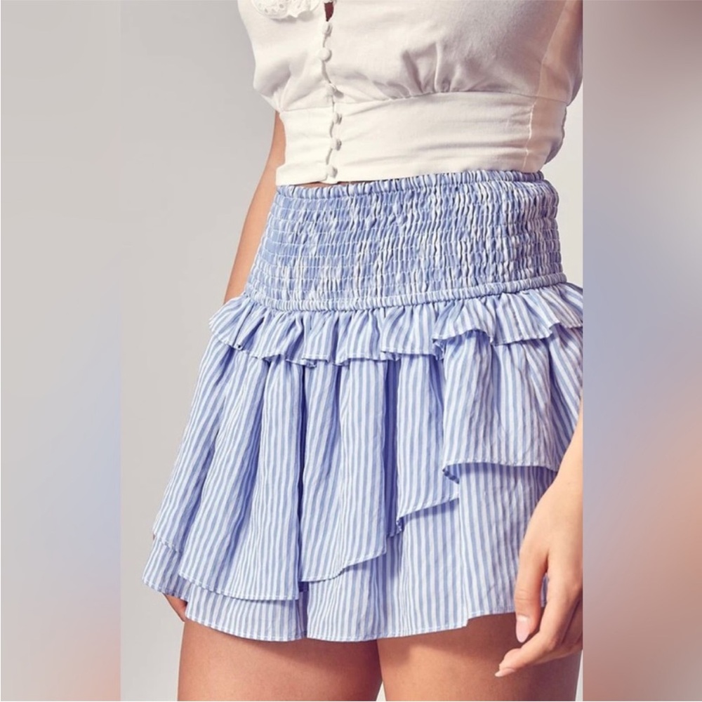 NWT DO+BE Savannah Skirt small smocked waist ruffled skirt, blue white (bin Q) - Picture 3 of 11
